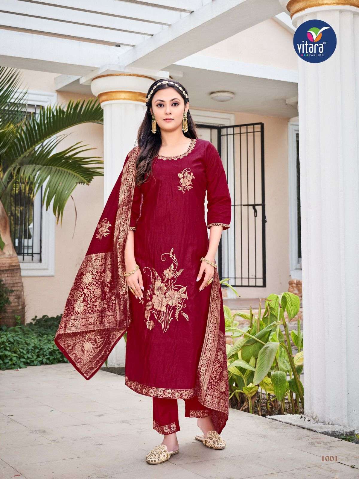 vitara fashion catalogue mastani series 1001 to 1004 designer kurtie pant with duppta pure dolla viscose with weaving jacqaurd fabric designer readymade partywear dresses collection