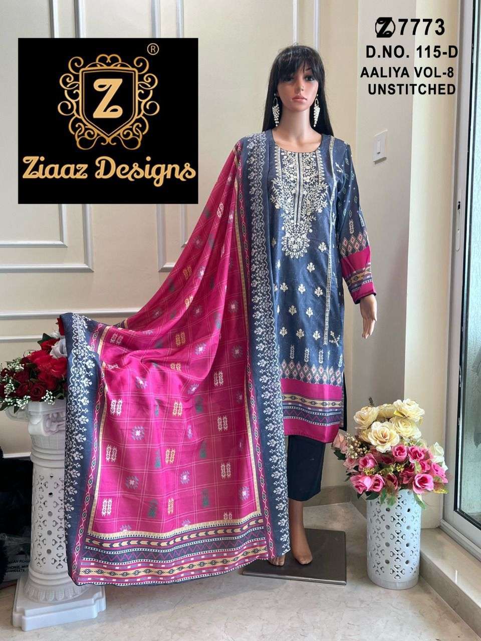 ziaaz design aaliya vol 8 stiched readymade collection muslin printed with self embroidery suits readymade pakistani suits collection by ziaaz designer 