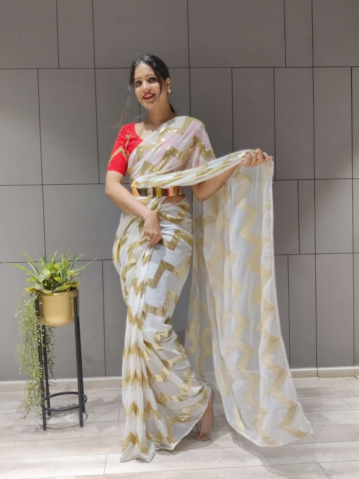 1 minute ready to wear saree beautifull readytowear saree premium georgette embellished with beautifull sequnce work saree collection ready to wear  