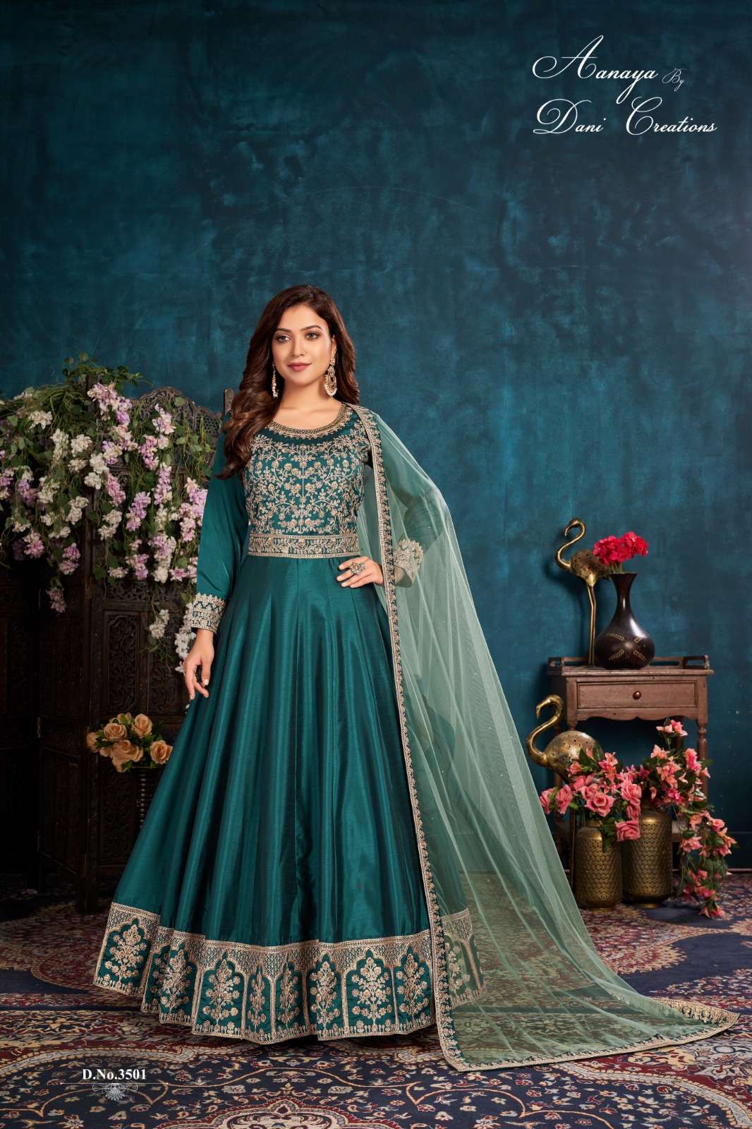 aanya by dani creation 3500 series vol 135 designer partywear anarkali style suit with belt for duppta designer partywear suits collection