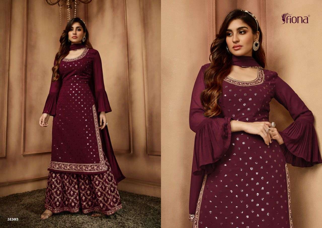 fiona catalogue senorita series 51501 to 51506 designer partywear stylish girlish suits collection stylish sharara style stylish partywear suits 