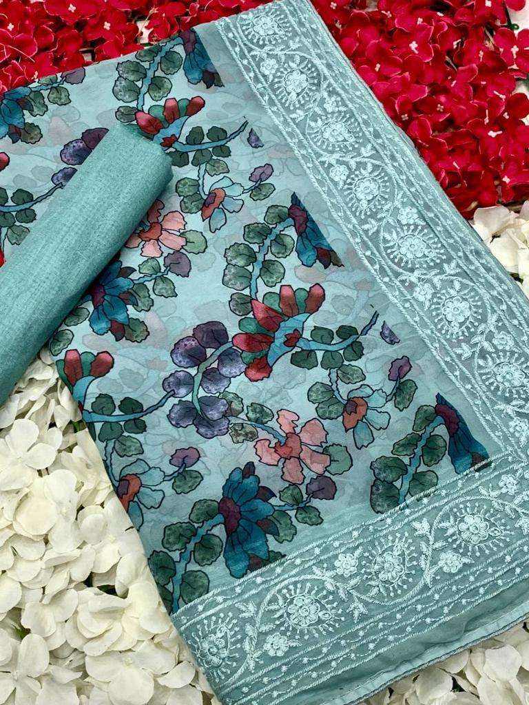 premium georgette catalogue dharavi kalamkari digital print colour combination extraordinary embroidery saree collection 