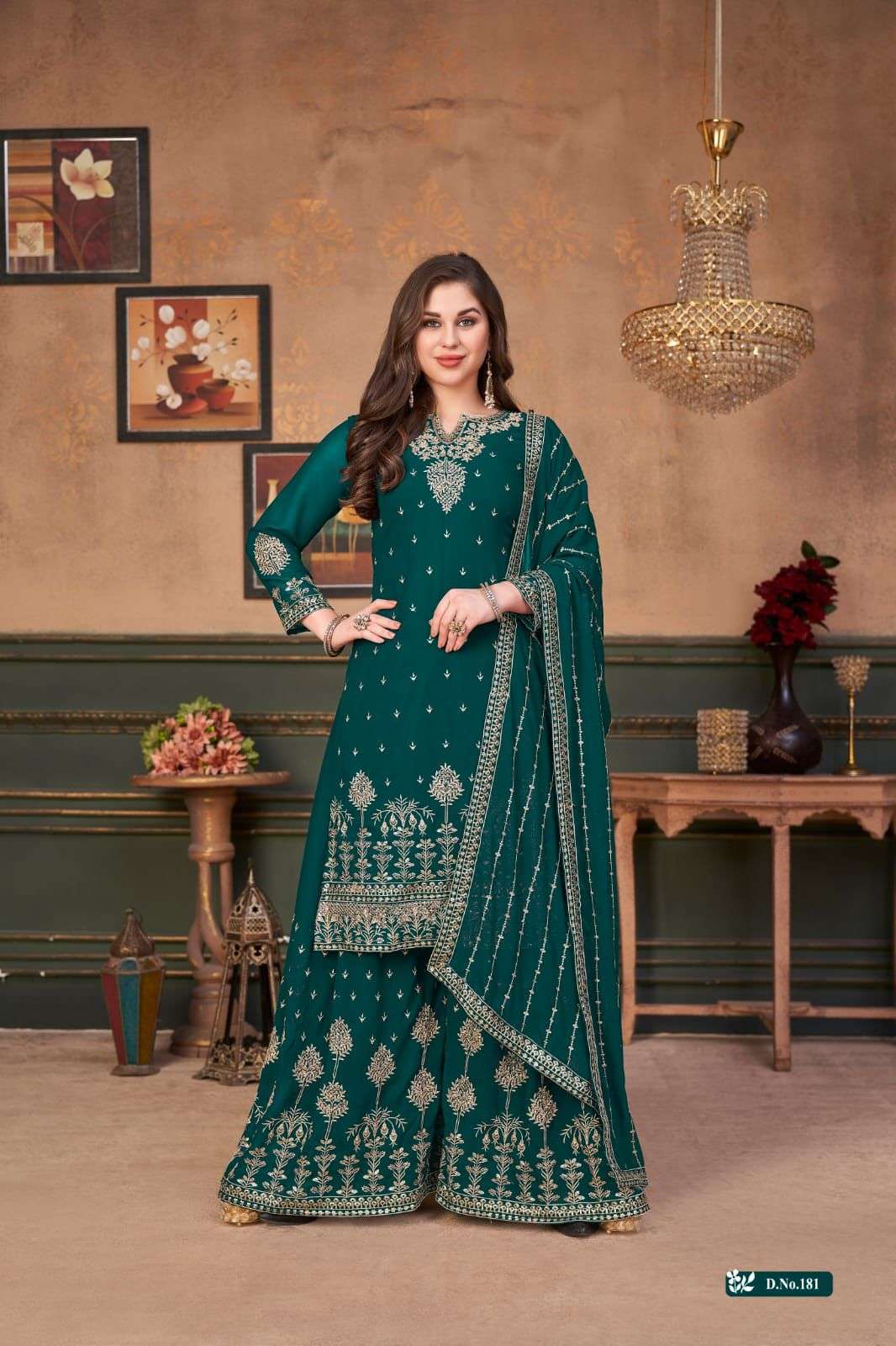 vaani vol 18 series 181 to 184 faux georgette designer sharara suits partywear designer sharara suits collection wholesaler of catalogue brand in surat 