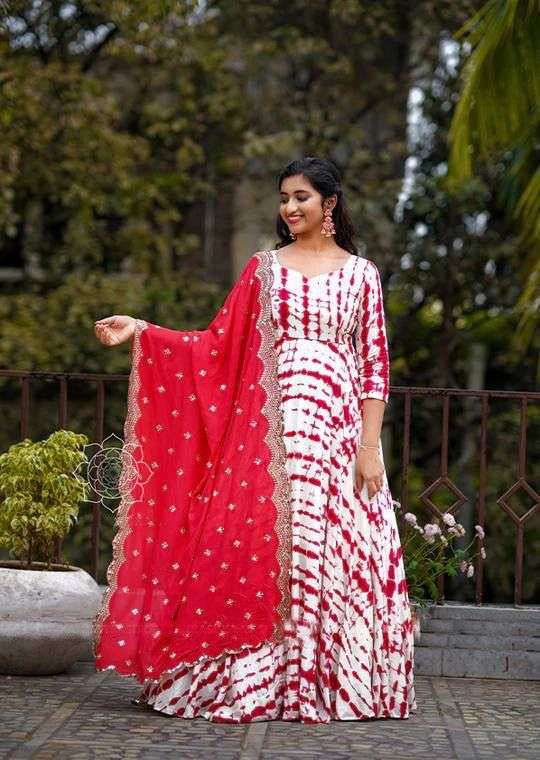 orignal 9mm sequnce work printed georgette maxi dress tie print full flair gown with full heavy designer duppta collection