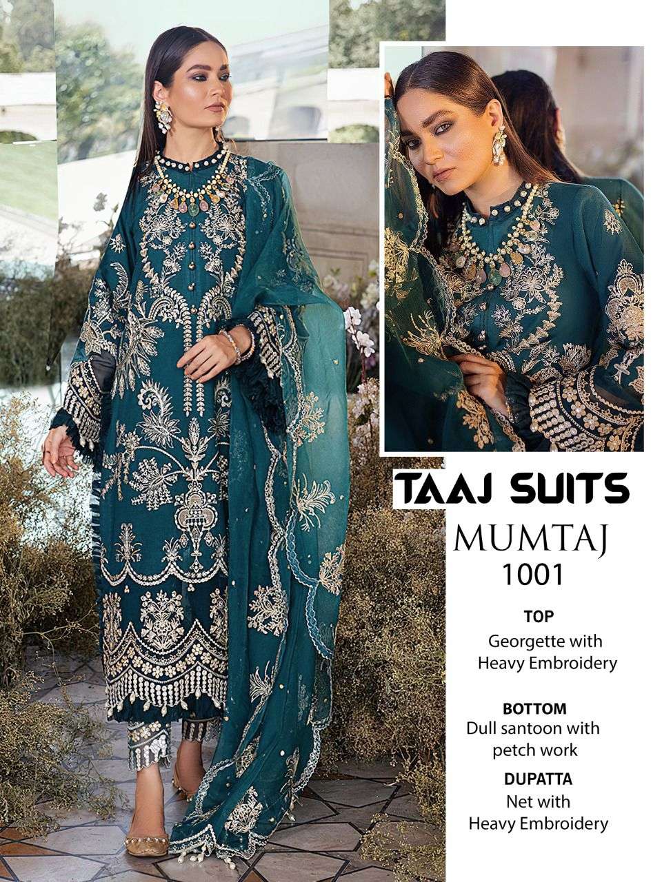 taaj suits mumtaz seires 1001 to 1003 premium collection georgette with heavy embroidery pakistani suits collection wholesaler of paksitani suits