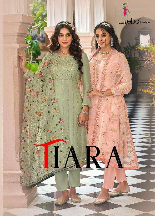eba lifestyle catalogue tiara series 1495 to 1498 readymade partywear suits collection straight full heavy embroidery suits collection 