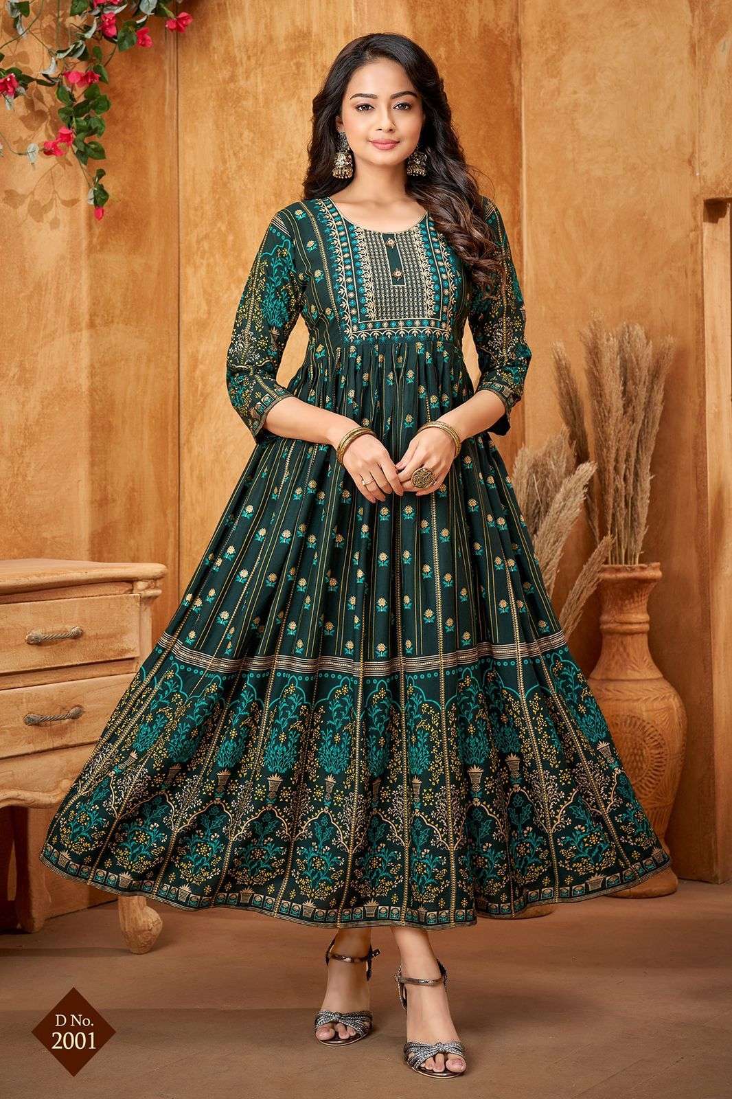 highway 2 long anarkali gown heavy embroidery work in best colour matching 14kg reyon print anarkali gown 