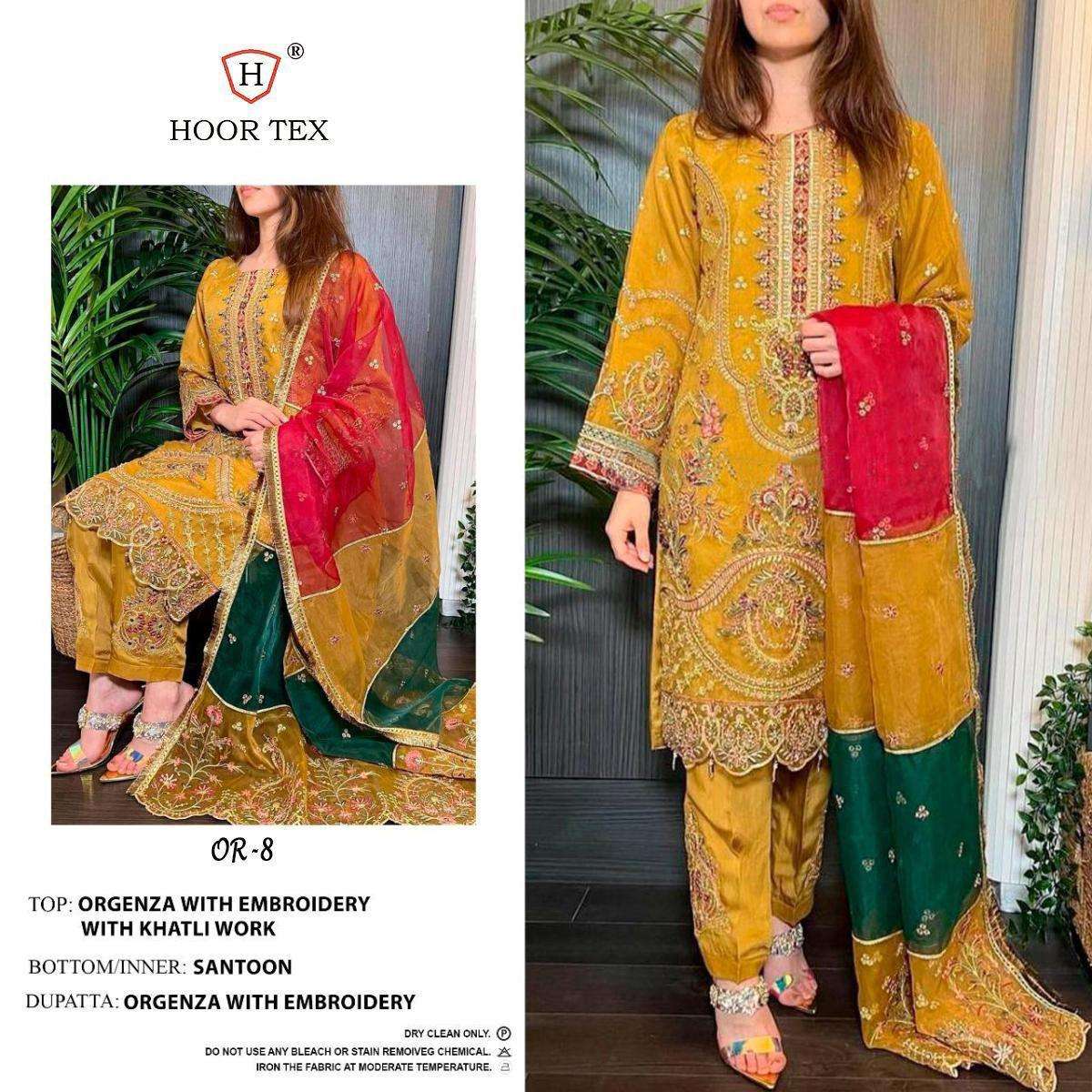 hoor tex or8 designer organza fabric yellow colour heavy embroidery pakistani suits collection 