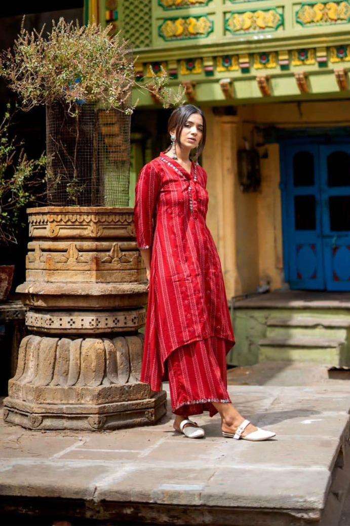 kurtie with bottom summer collers red stylish kurtie with pant coord set cotton kurtie readymade with pant 