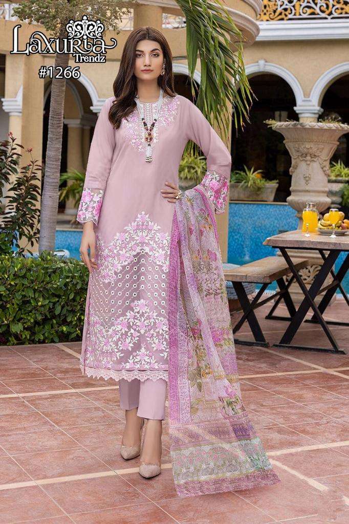 laxuria trendz design number 1266 readymade pakistani suits collection handwork kurtie with pant and duppta collection 