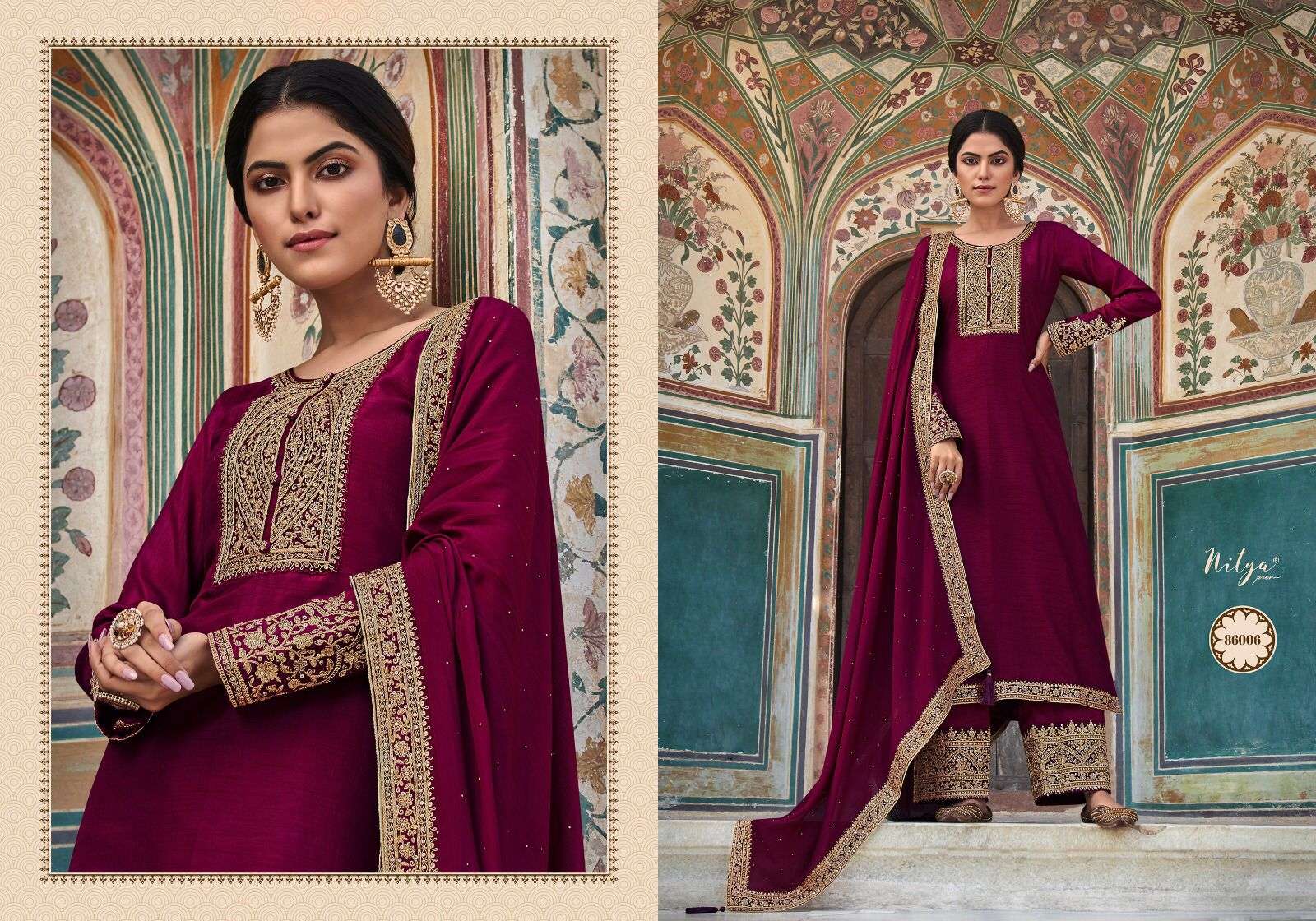 lt nitya vol 186 designer partywear dress material designer heavy embroidery top and plazo collection 