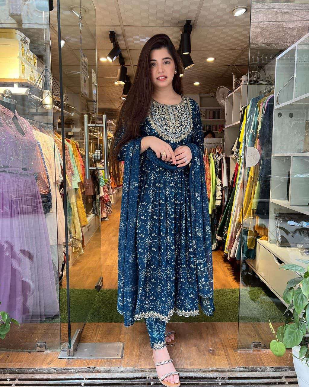 new designer outfit festival collection aliacut readymade kurtie with pant and duppta set aliacut jaipuri printed with neckembroidery collection