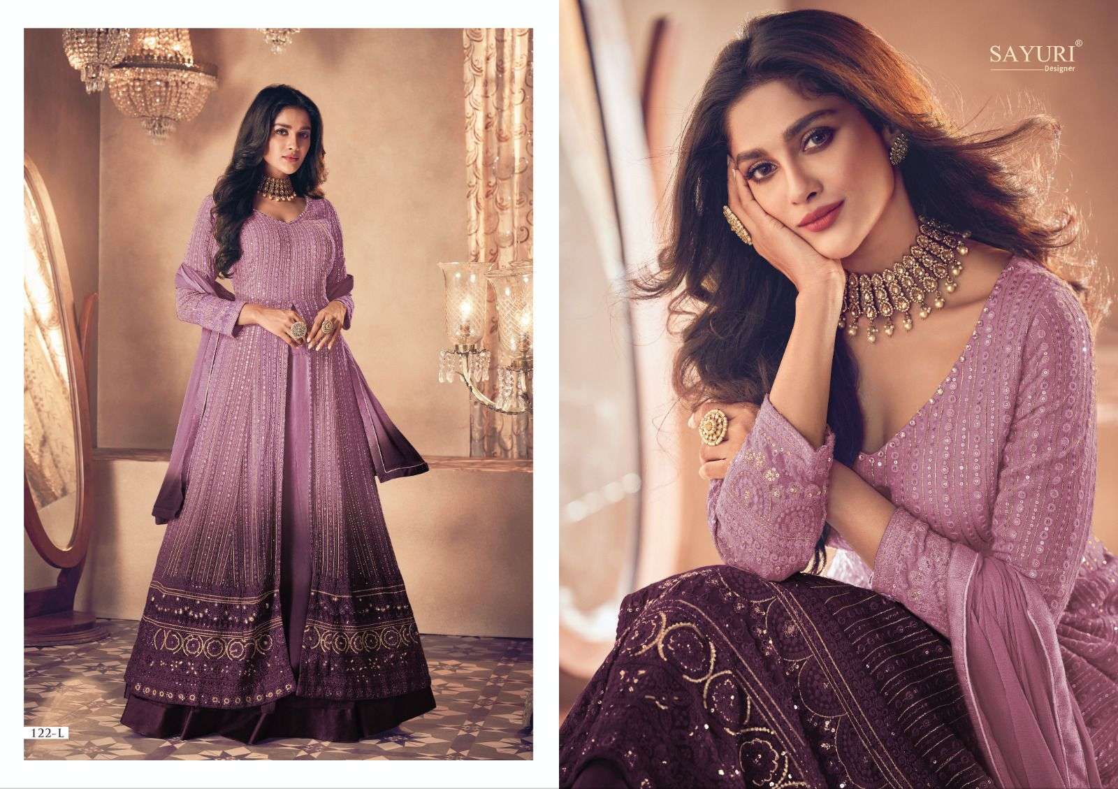 sayuri designer catalogue noor gold shaded series 122 l to p colours full stiched readymade partywear shaded pestal shades anarkali suits collection 