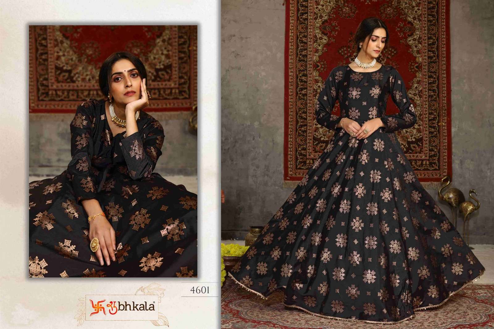 shubhakla flory vol 15 series 4601 to 4607 designer partywear gown collection catalogue brand gown collection