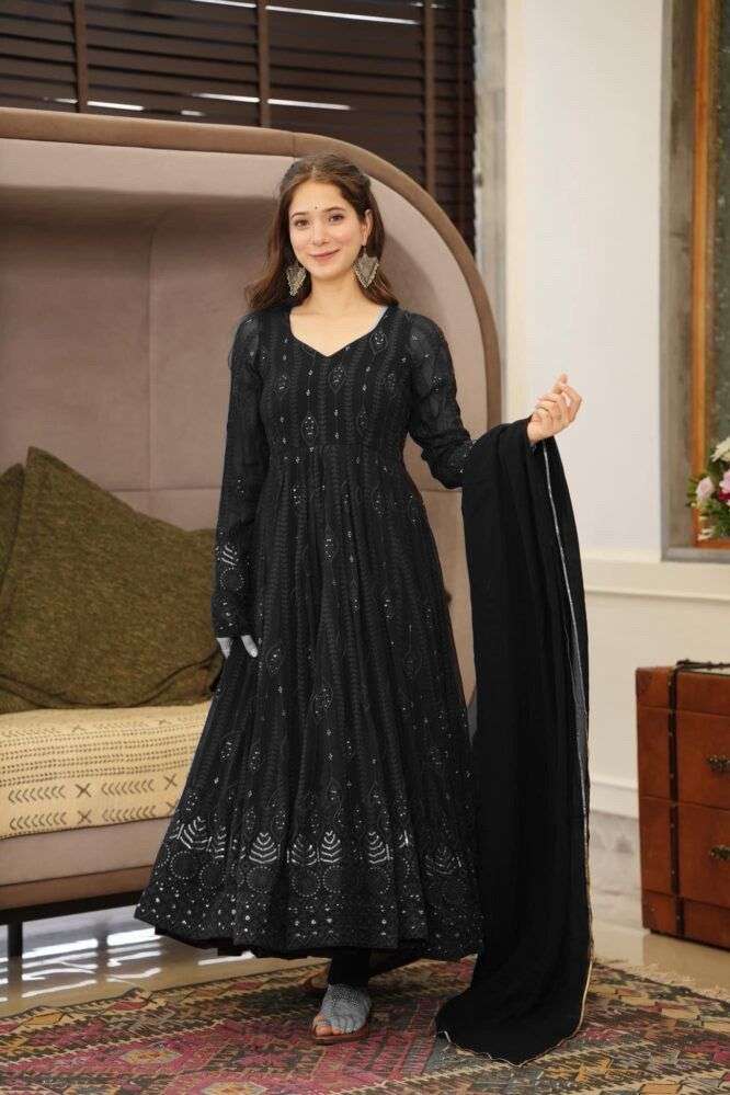 wedding collection reception samgeet wedding day haldi elegeant black colour readymade anarkali gown style collection in affordable price
