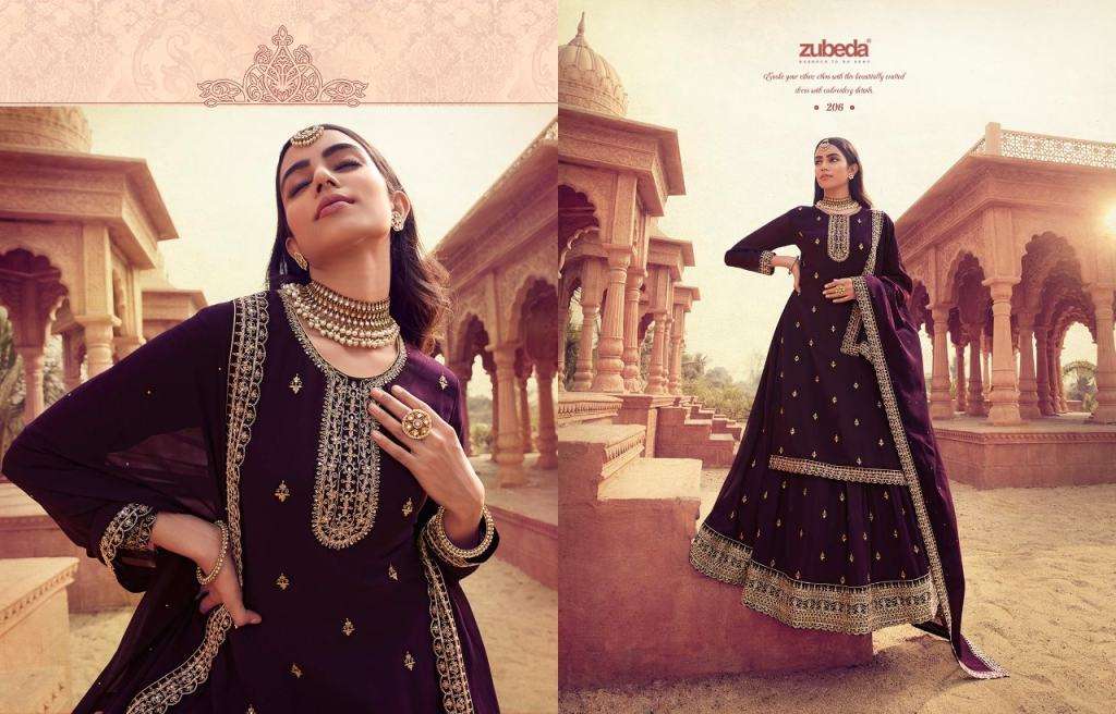 zubeda catalogue branded suit in sale designer stylish top with lehenga style bottom suits collection catalogue brand suit in sale