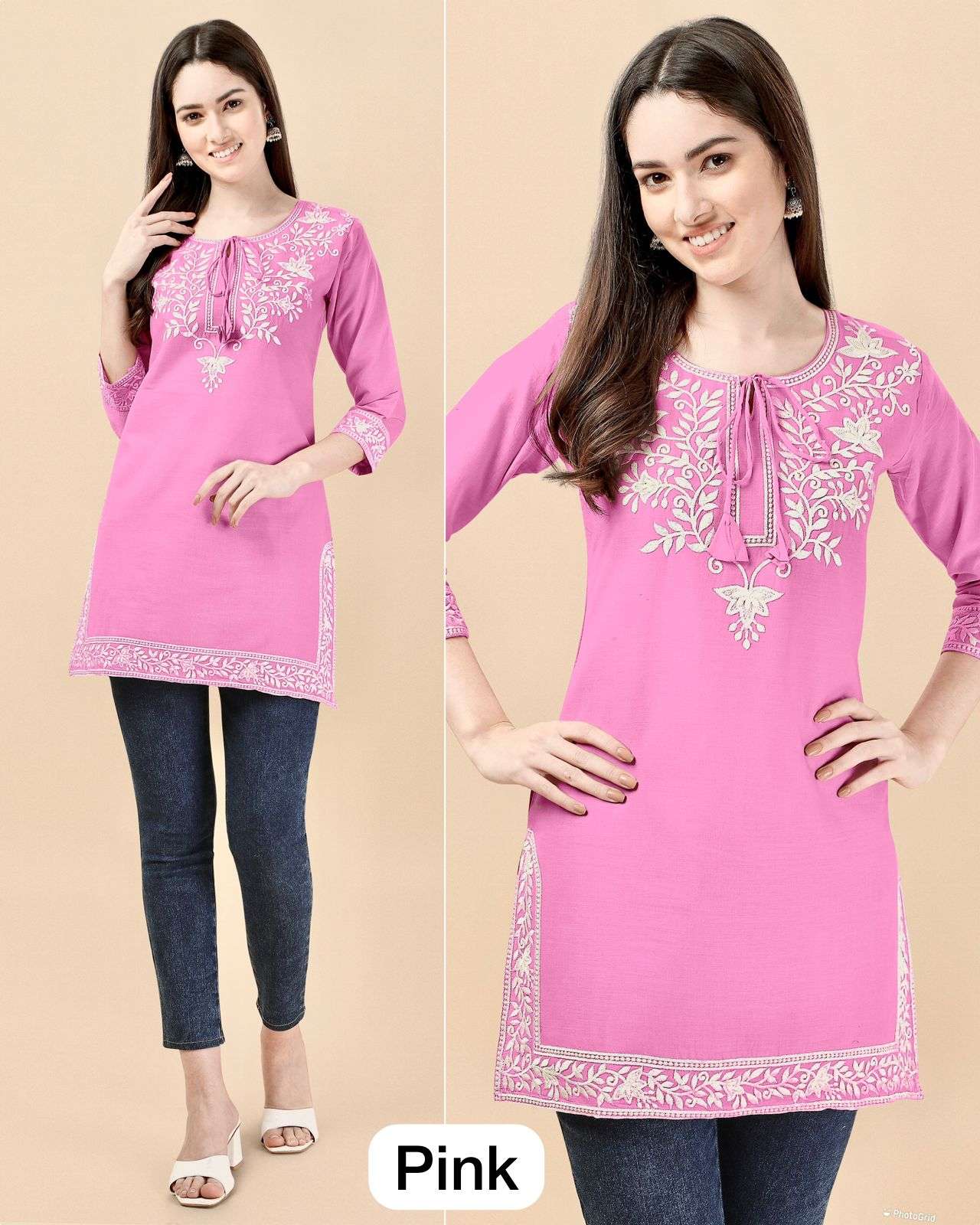 adaa embroidery short tops with heavy embroidery with fancy neck reyon short tops girlish kurtie collection