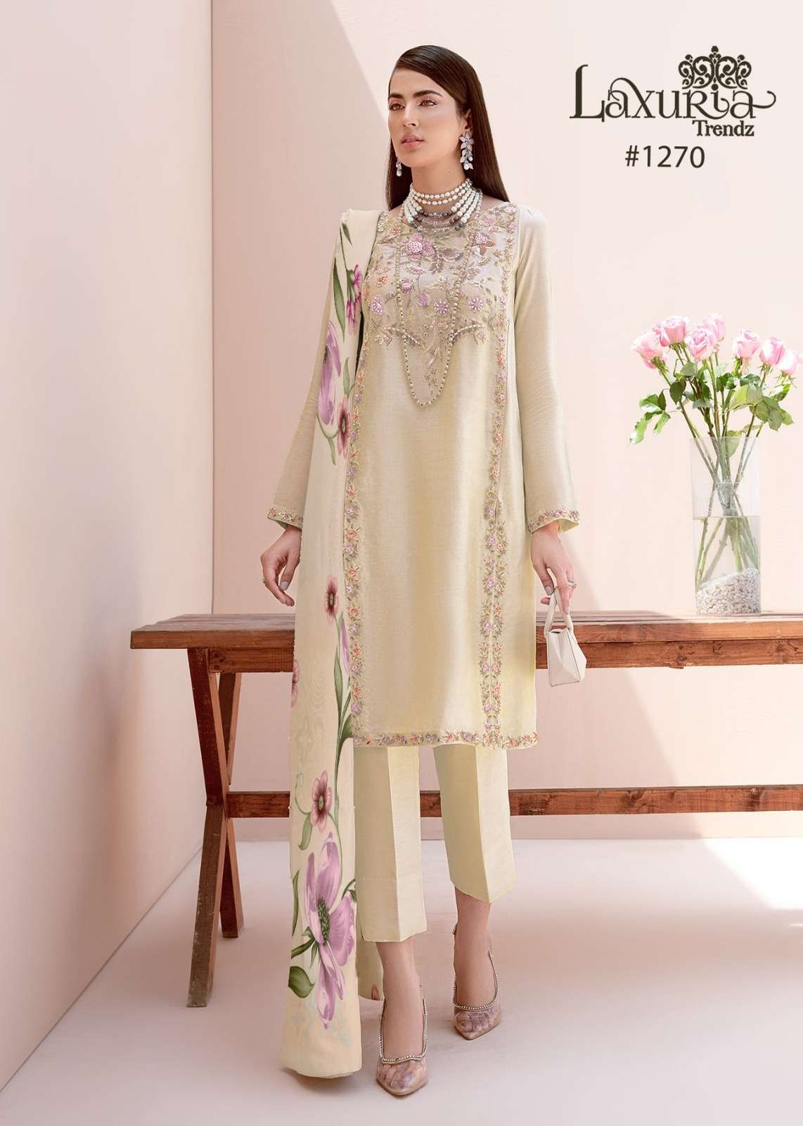 laxuria trendz design number 1270 new handwork collection kurtie with pant and duppta readymade straight handwork embroidery pakistani concept suit