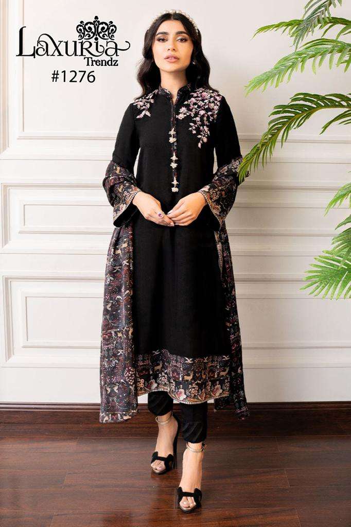 laxuria trendz design number 1276 readymade handwork boutique style kurtie with pant and duppta readymade black colour pakistani suits collection