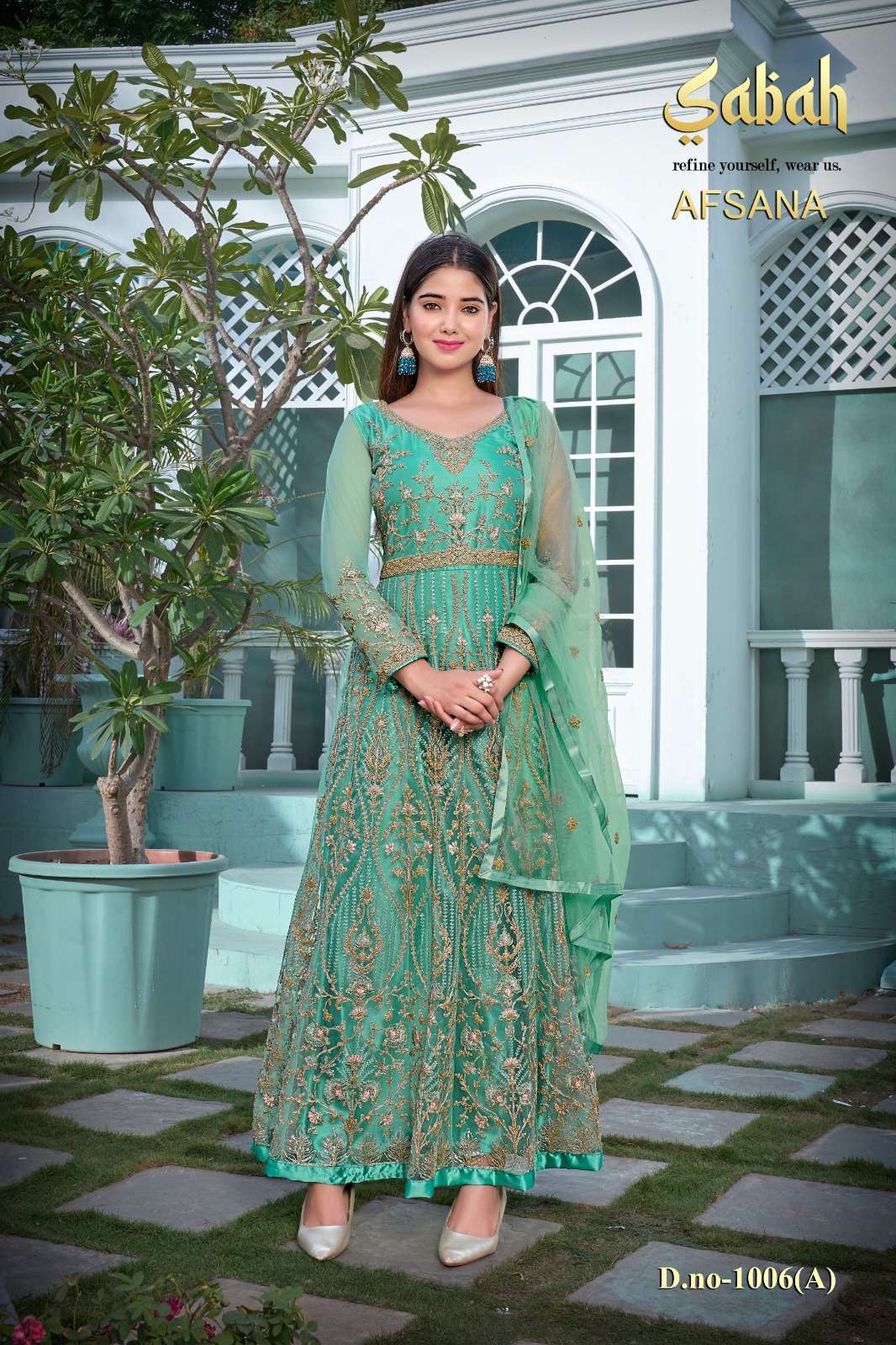 sabah catalogue afsana series 1006 a to 1006 d heavy embroidery designer partywear anarkali suit indian ethnic wear indian attire dresses partywear suits for women