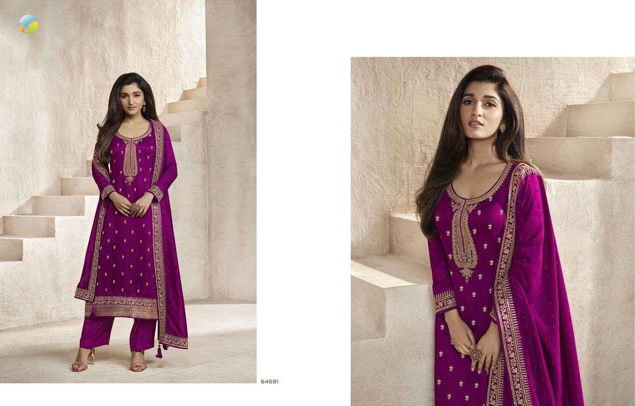 vinay fashion llp kaseesh catalogue aanchal series 64591 to 64597 embroidered silk georgette with santoon inner n bottom designer partywear dress indian attire