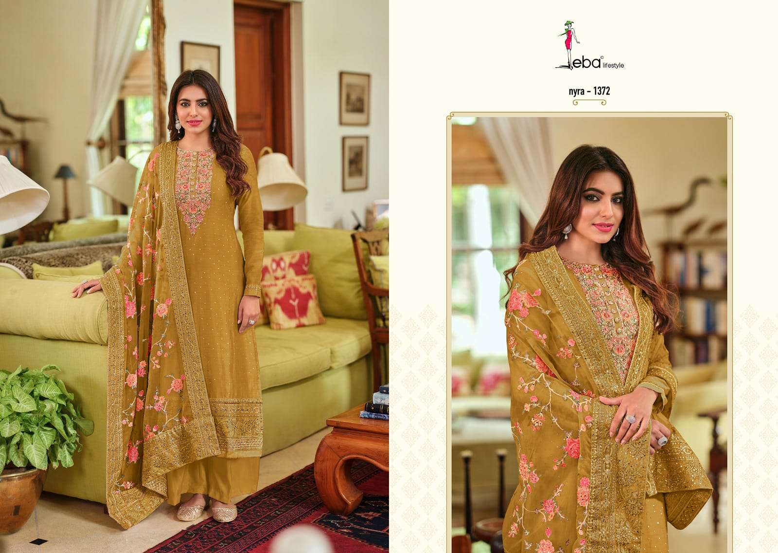 eba lifestyle catalogue nyra vol 3 hitlist series 1372 to 1374 heavy emboridery duppta designer nyra cut partywear suits collection nairacut partywear suit