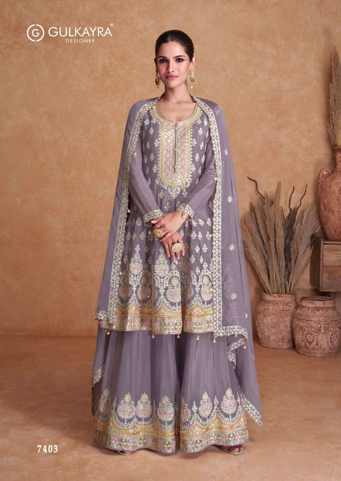 gulkayra designer catalogue flory series 7403 to 7405 designer heavy embroidery partywear sharara suit collection catalogue branded sharara suit 