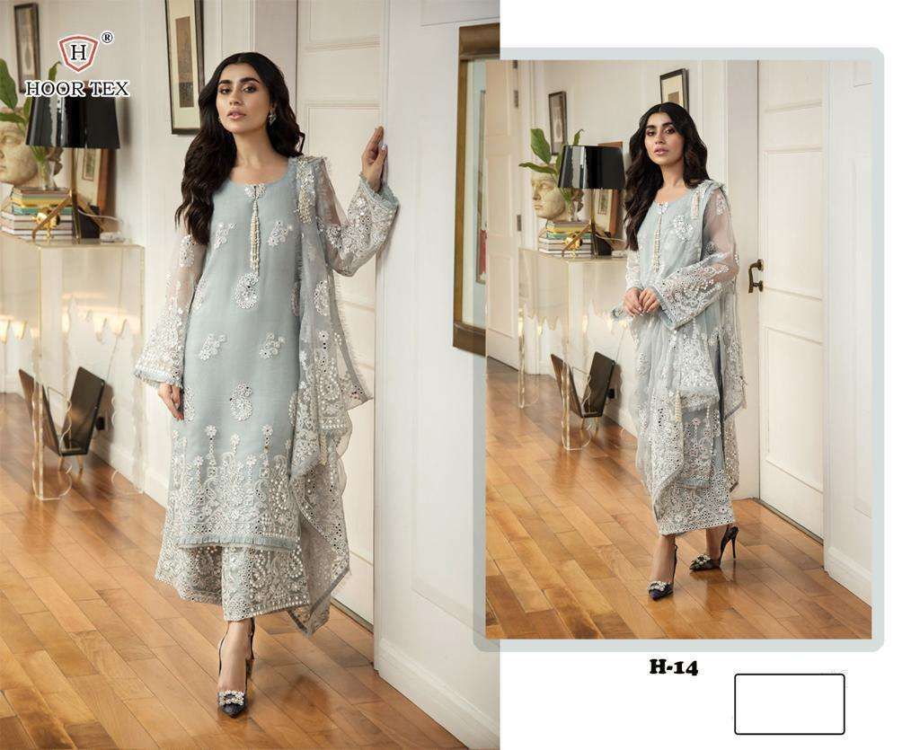 hoor tex h14 pakistani suit with embroidery beautifull mirror work heavy embroidery grey colour pakistani suit 