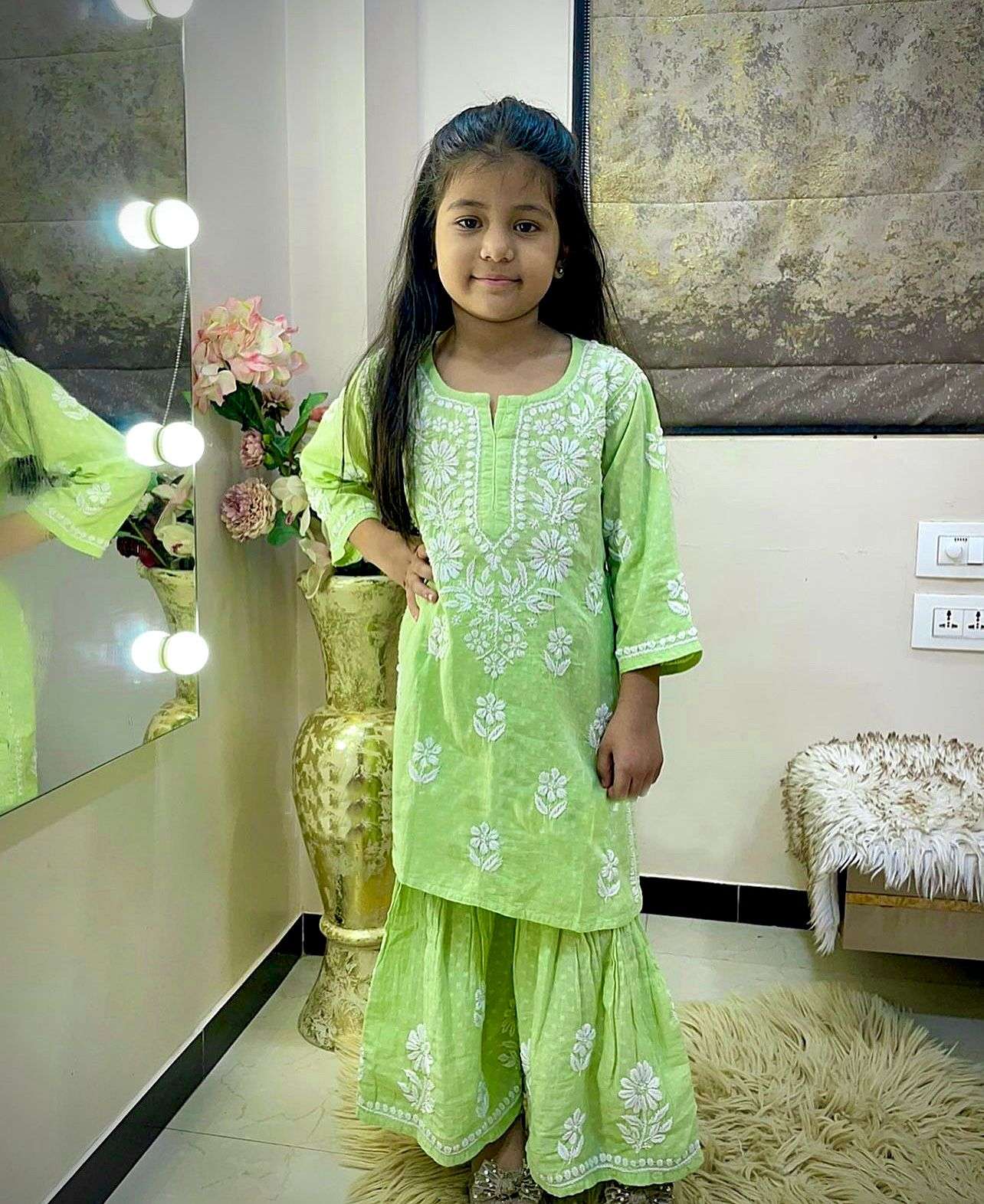 kids wear girls kids wear sharara suit 3 year to 15 year age kids girls wear sharara suit new designer rayon cotton embroidery work top with sarara full sttiched ready to wear