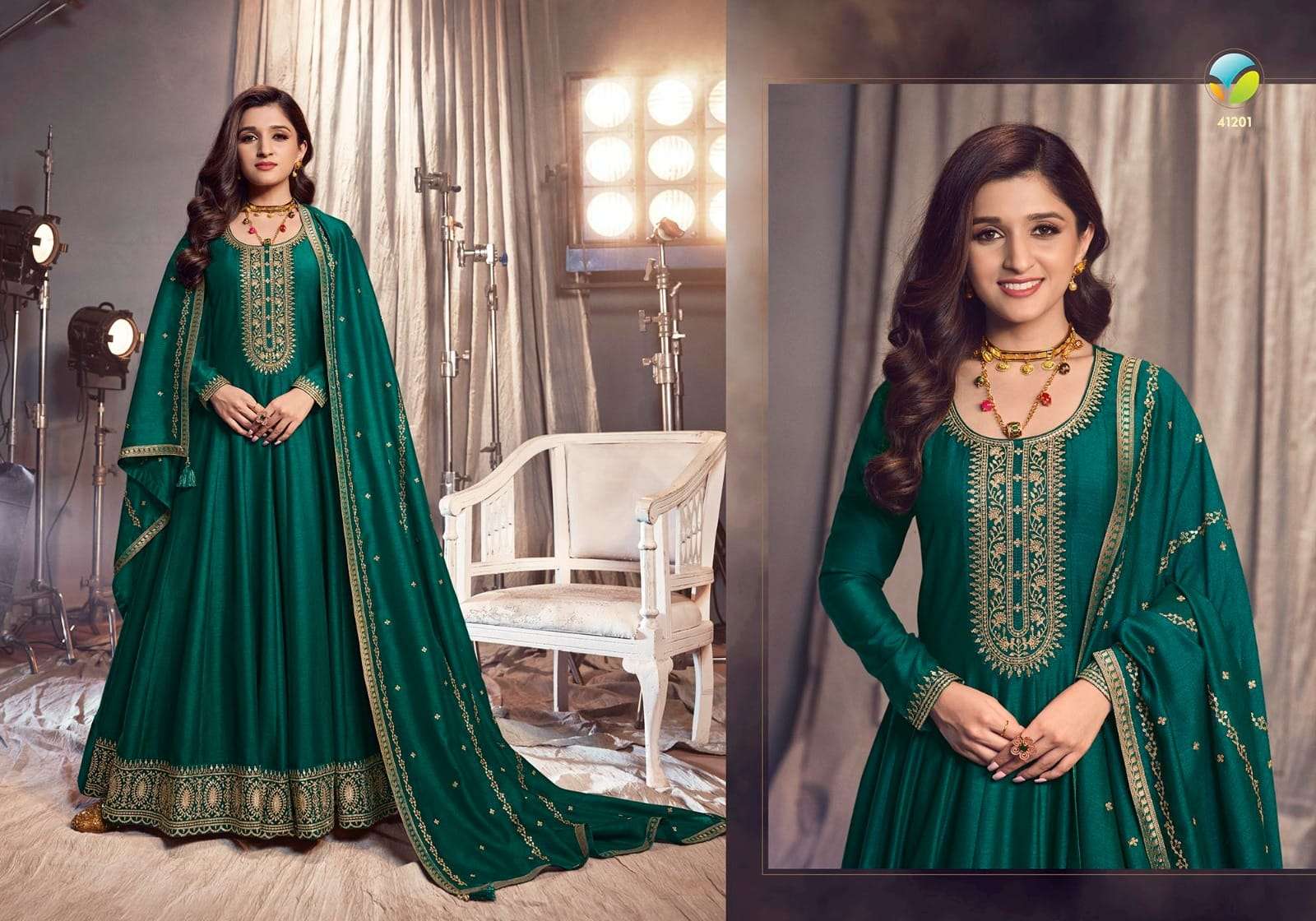 tumbaa apsara by vinay fashion 41201 to 41206 series georgette silk embroidered gown n duppta 
