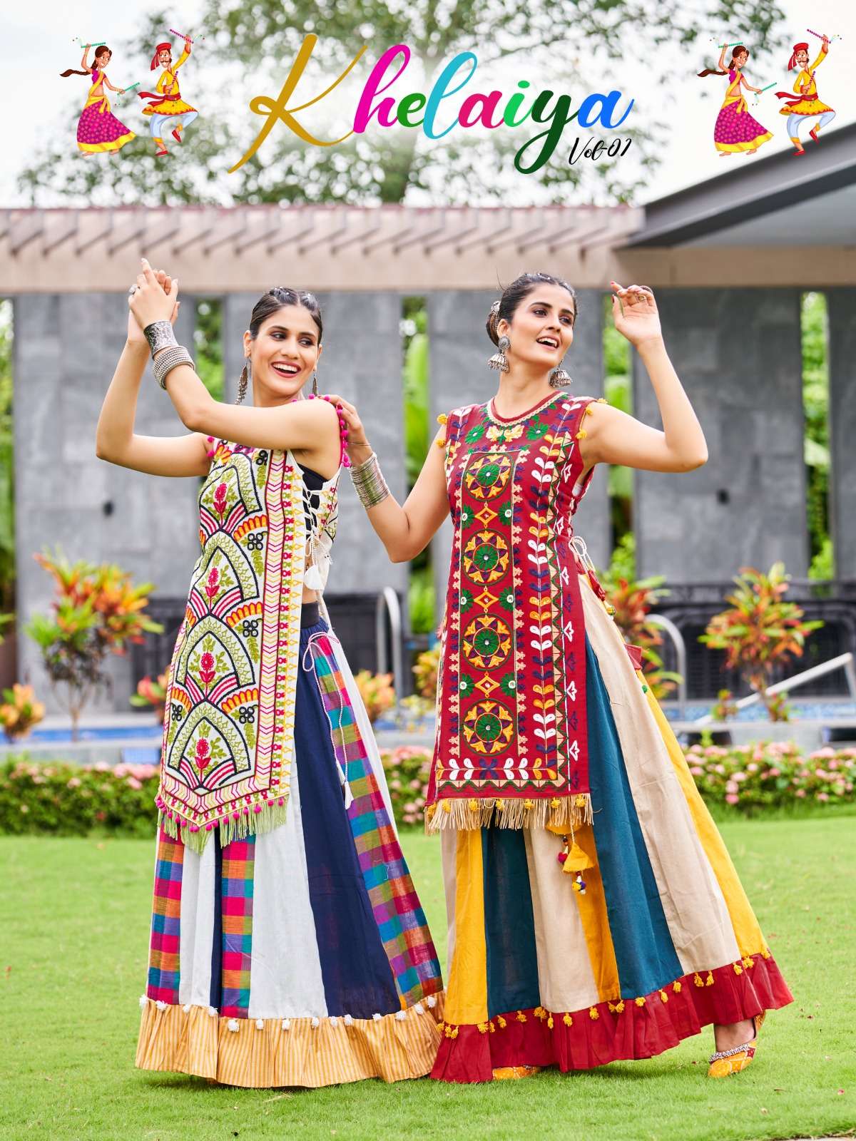 all new khelayia skirt panel collection colourful skirt paired with embroidery panel navratri lehenga skirt and top croptop stylish navratri occasion chaiya choli 