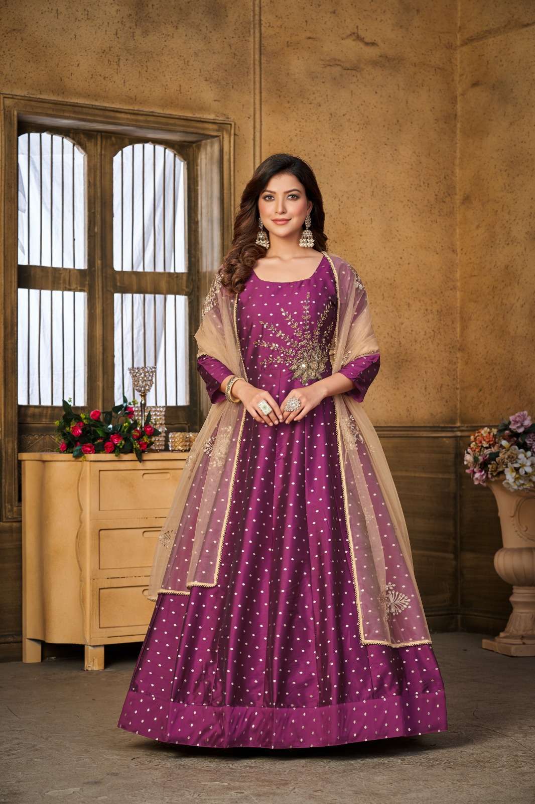 anaya by dani creation aanaya design number df1 taffeta butti with handwork full flair heavy gown heavy duppta gown anarkali readymadegown collection 