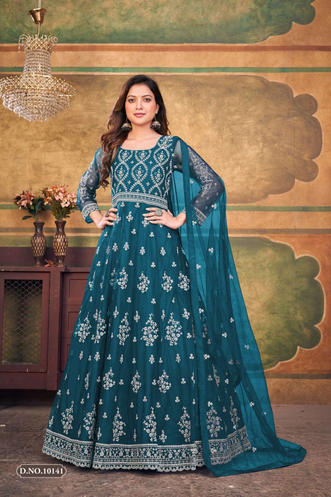 anjubaa vol 14 design number 10141 to 10144 designer heavy embroidery partywear anarkali gown style dress suit 