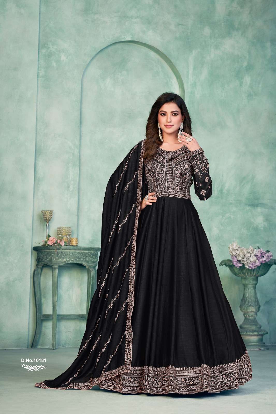anjubaa vol 18 series 10181 to 10184 art silk designer partywear heavy embroidery gown full designer gown heavy gown 