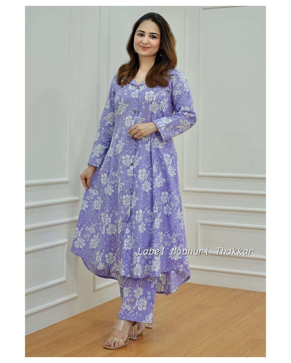 cord set hevay cotton lavender colour flower print stylish kurtie with pant coord set for women and girls stylish coord set kurtie with bottom pant 