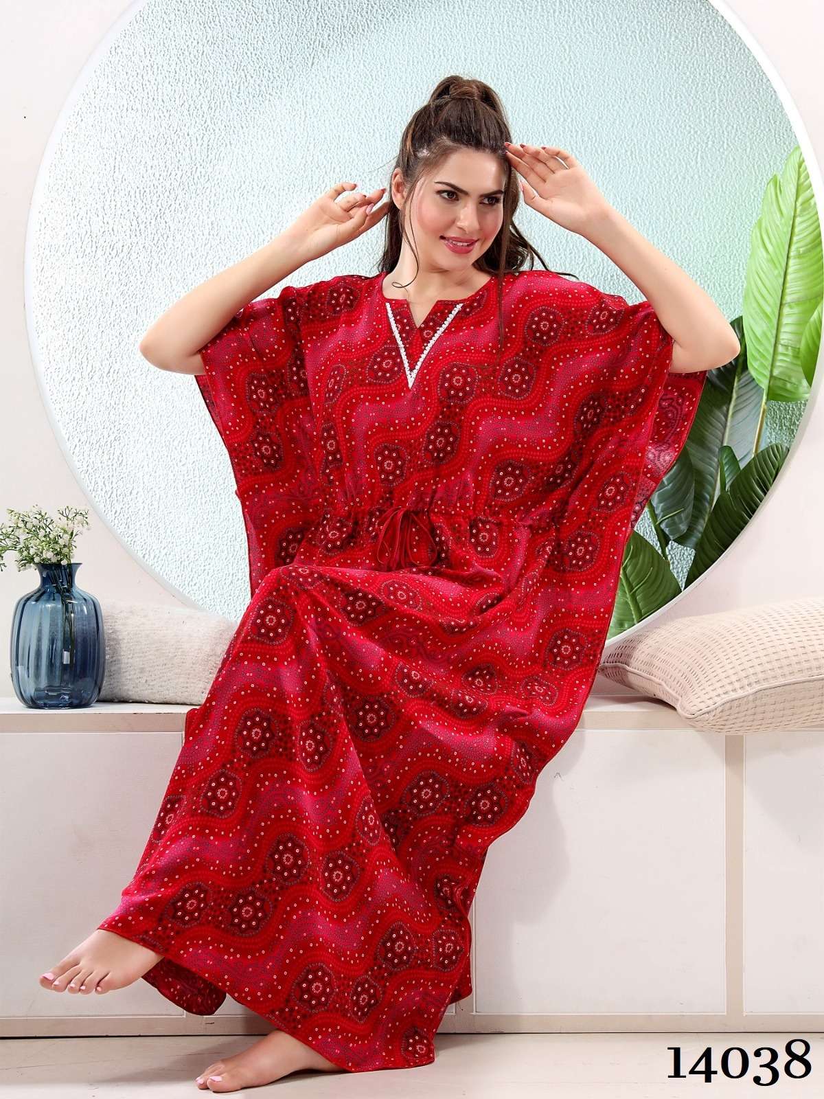 kaftan style nighty ready to wear collection fabric printed smooth reyon gown style kaftan night suit full printed kaftan gown 