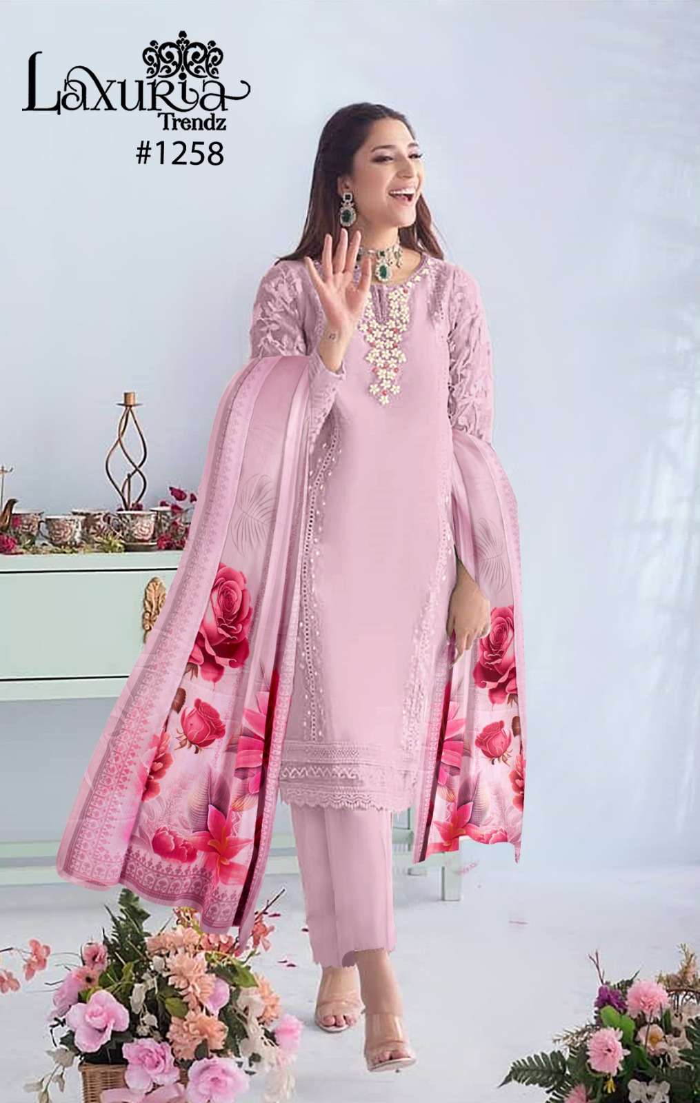 laxuria trendz design number 1258 handwork heavy embroidery pakistani readymade suit collection heavy readymade paksitani dresses 