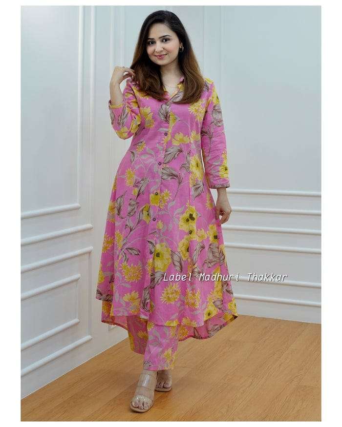 pure cotton floral print coord set pink yellow dx colour stylish coord set for women pure cotton coord set collection 