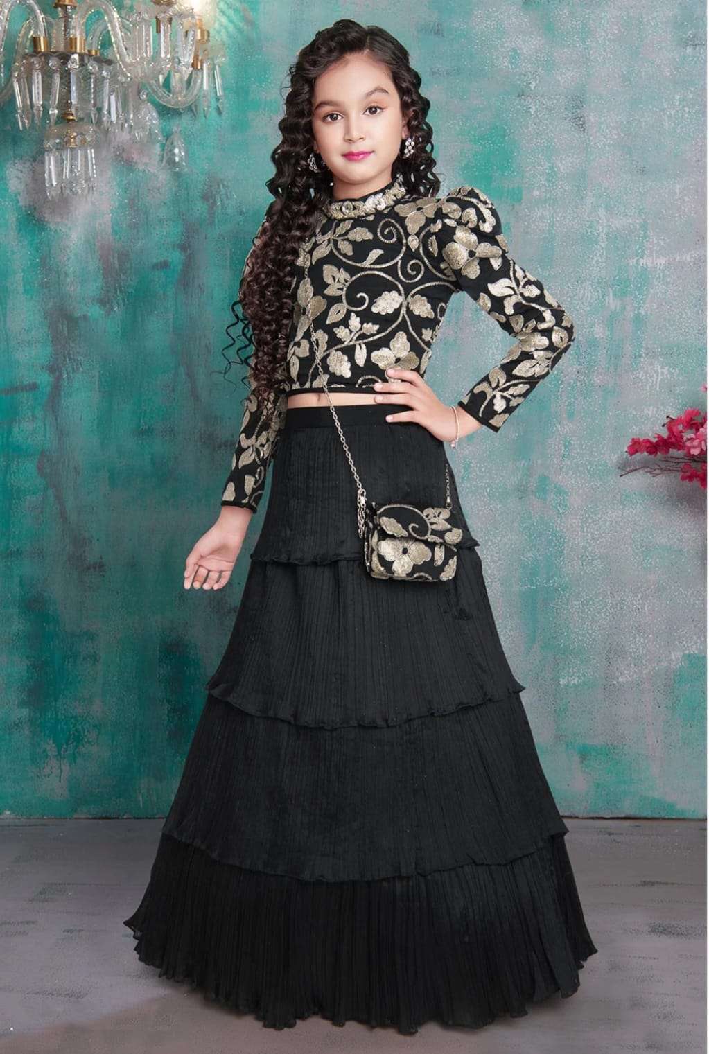 1 to 16 year girls kids wear lehenga trending sequins embroidered with beautiful cut work stitched lehenga blouse with purse for festive season catalogue blackred 