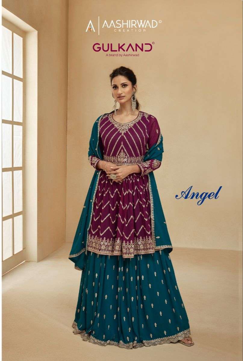 aashirwad creation catalogue angel series 9714 to 9718 readymade paplon design anarkali heavy embroidery partywear dresses collection 
