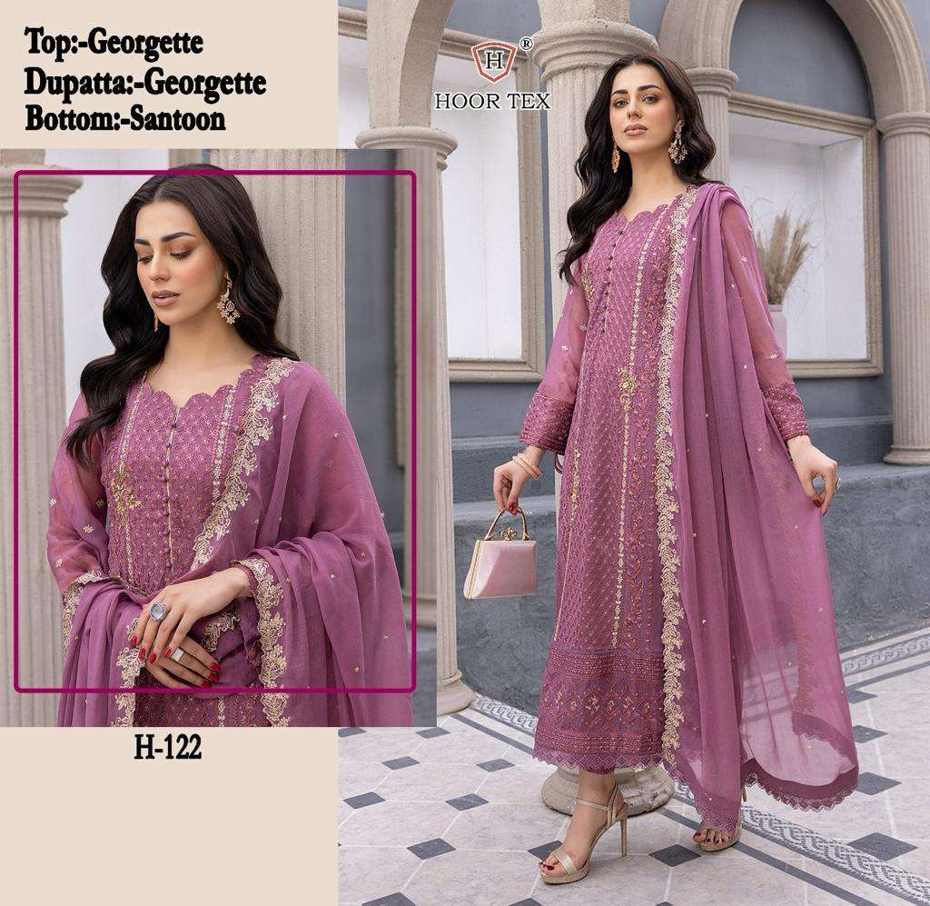 hoor tex design number h 122 faux georgette heavy embroidery partwear designer pakistani suit collection designer purple colour pakistani dress