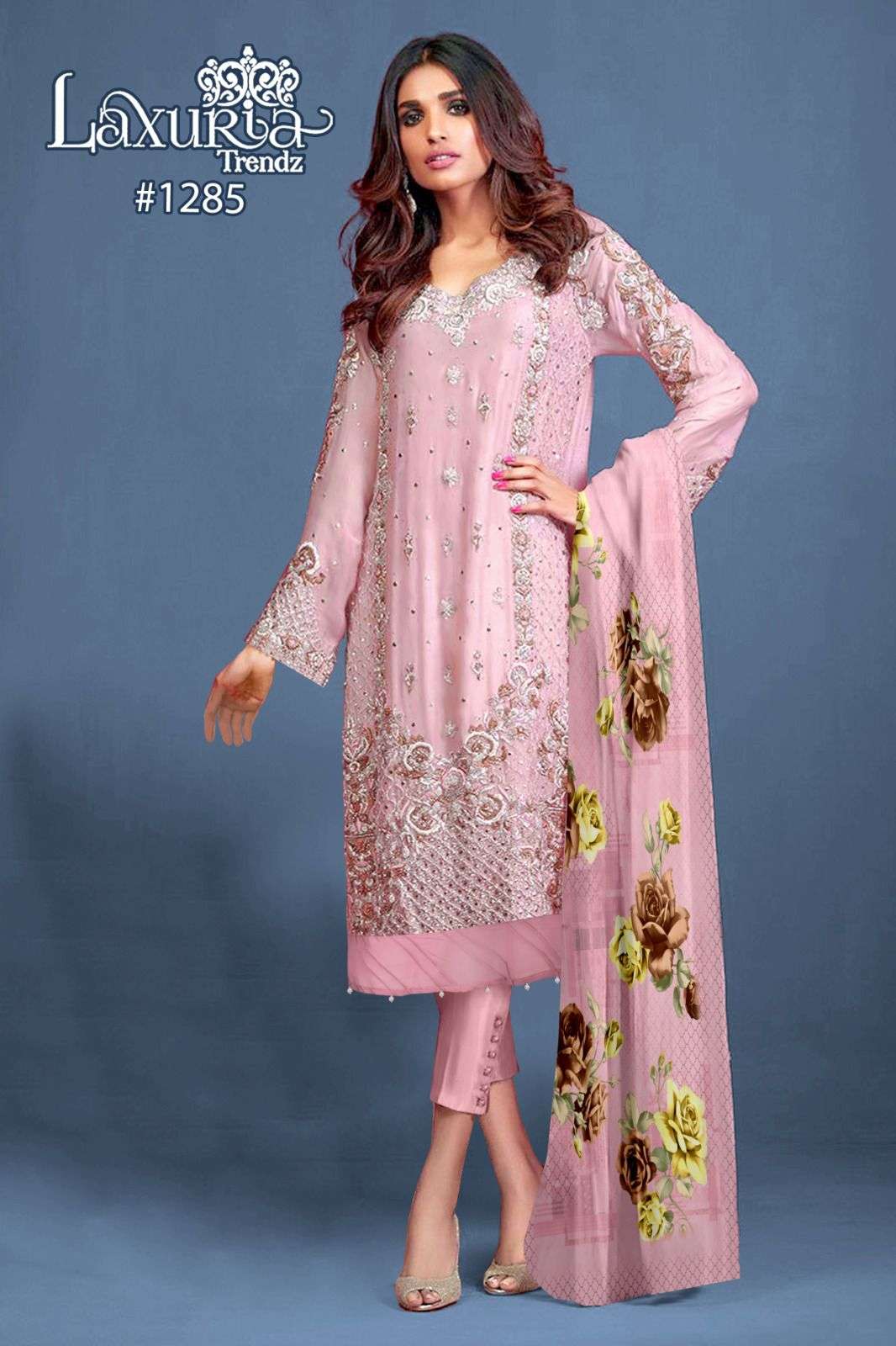 laxuria trendz design number 1285 Handwork Collection Kurti With Pant n Dupatta stylish Embroidery Tunic With Hand Work With Stylish Neck Pattern Glamours Gorgeous Looking In Kurti 
