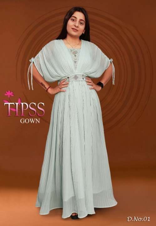 tipss long gown colour 6 with belt original mirror work fabric georgette stylish partywear indowestern gown best quality and cheap price  