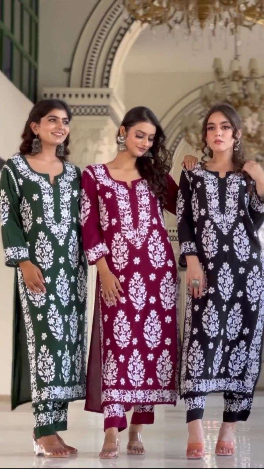 ad 121 launching new designer chikankari look kurta bottom set lucknavi work kurtie with pant heavy faux georgette with heavy embroidery work with fancy sleeve