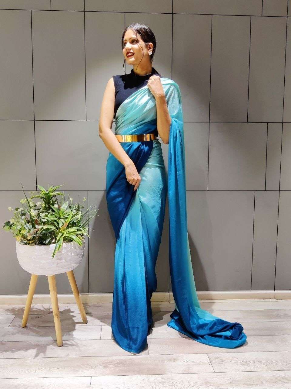aliya new colour in just ready to wear saree one minute fabric chion fabric with 3d padding nice color ready to wear one minute saree collection  