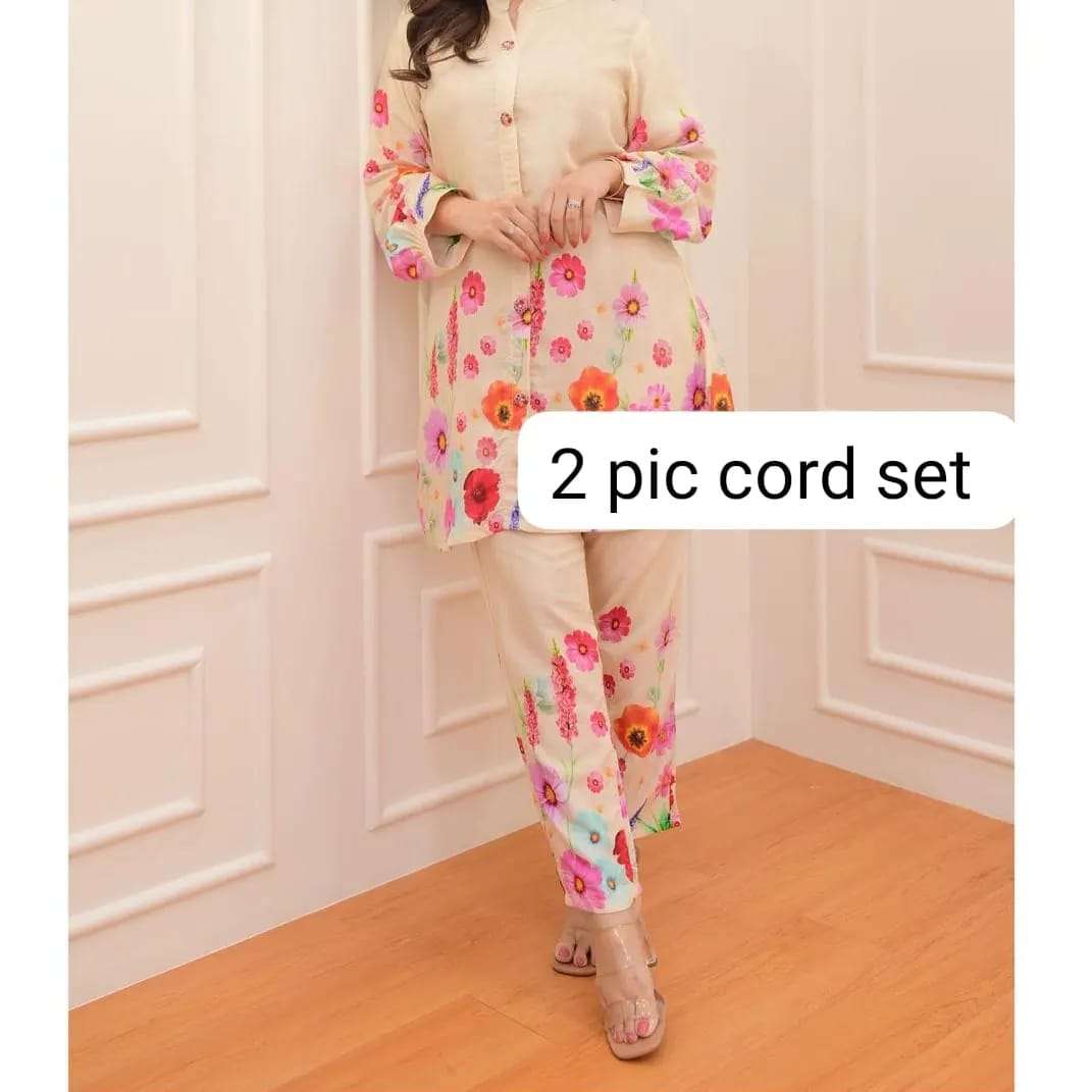 cord set in muslin fabric cord set for women flower print peach colour coord set for women best quality and cheap price 