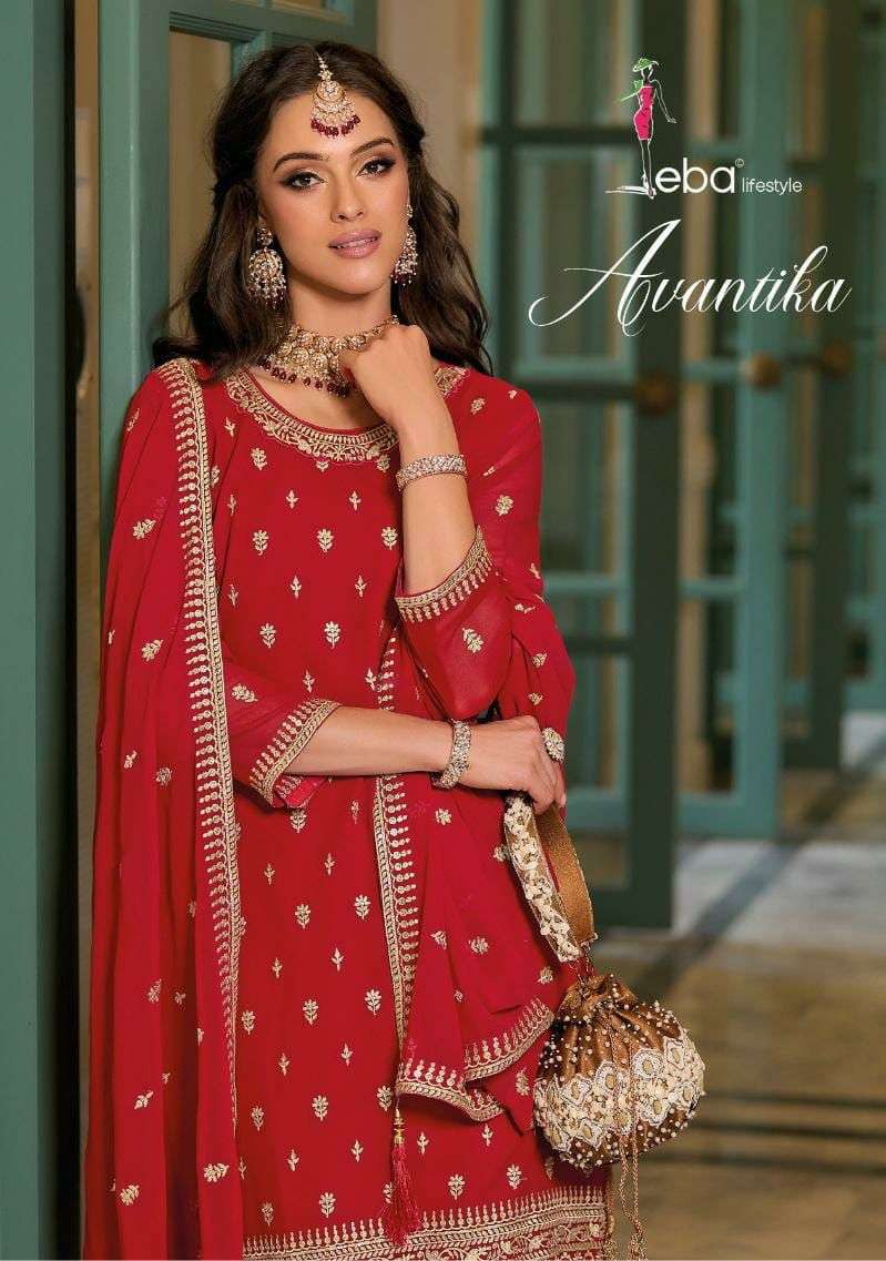 eba lifestyle catalogue avantika series 1614 to 1616 blooming georgette colours with heavy embroidery sharara suit collection sharara dresses collection  