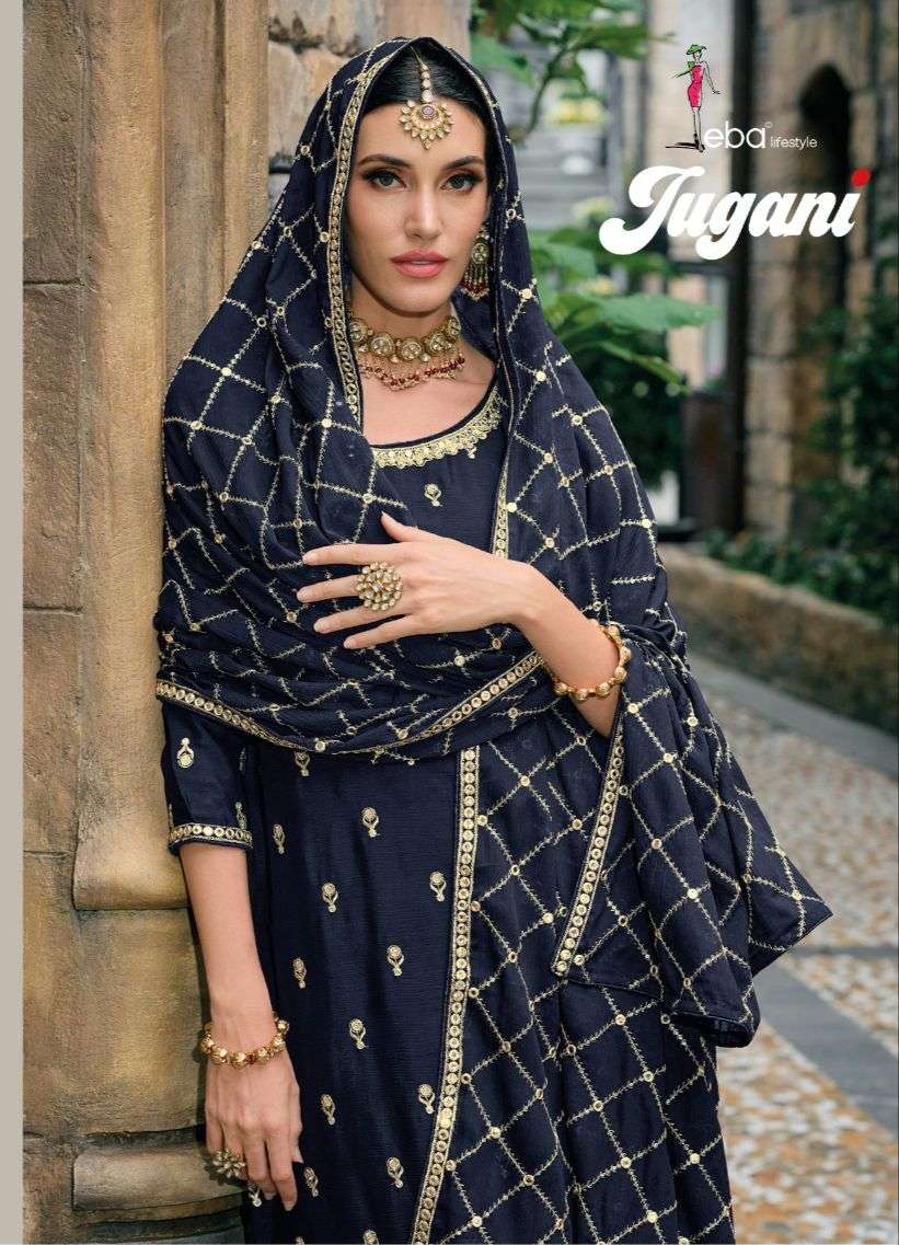 eba lifestyle catalogue jugani series 1604 to 1606 heavy chinon with embroidery work partywear heavy embroidery gharara suit collection 