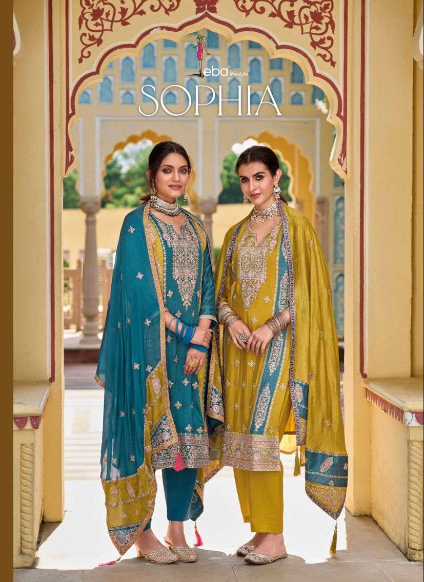 eba lifestyle catalogue Sophia series 1622 to 1623  premium silk with  emboidery work readymade partywear heavy elegant embroidery readymade suit collection