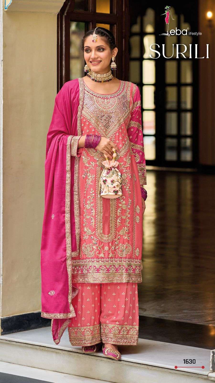 eba lifestyle catalogue surli series 1630 to 1633 heavy chinon with emboidery work readymade partywear suit collection sharara suit pakistani readymade suit   